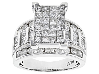 Diamond 4.00ctw Princess Cut With Round And Baguette 14k White Gold Ring